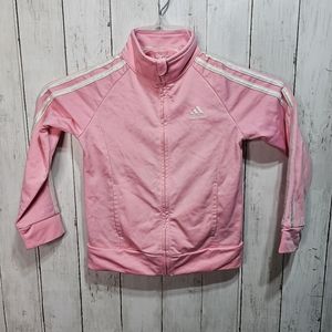 Adidas Girl's Pink Track Jacket Pockets Logo Stripe Sleeves Size 6.